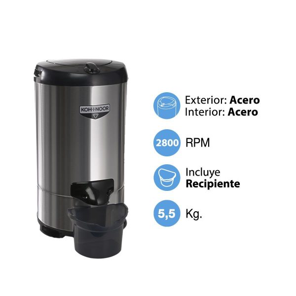 Secarropas centrífugo Kohinoor 5,5 Kg. acero inoxidable A-655/2